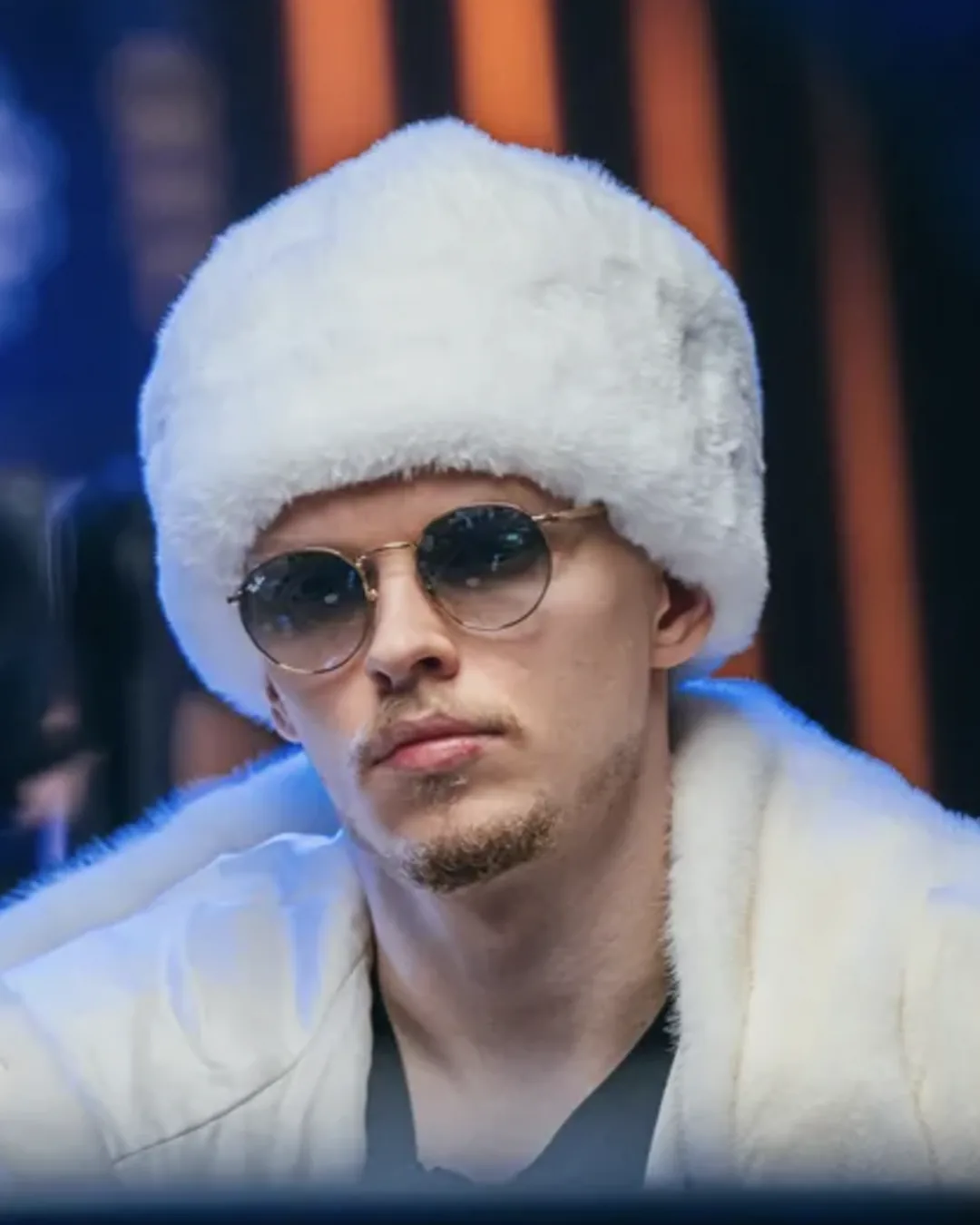 Ossi Ketola in the white fur hat and sunglasses he wears as Monarch