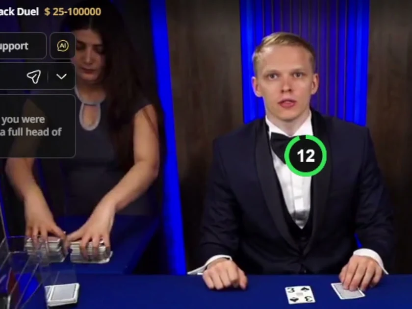 Ossi Monarch Ketola dealing at the Duel blackjack table