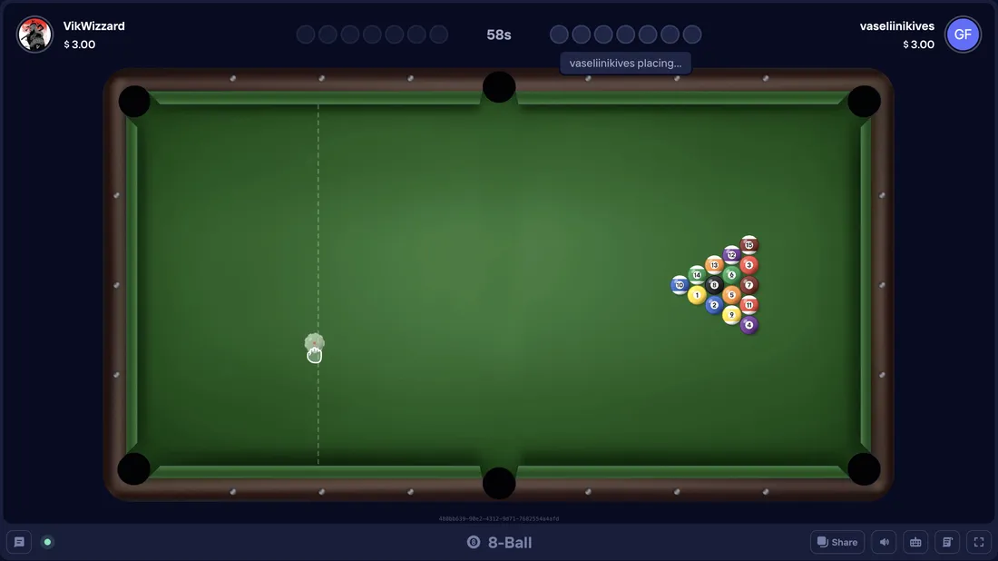 Duel Arena 8 Ball, VikWizzard vs vaseliinikives at $3 each: the rack before the break